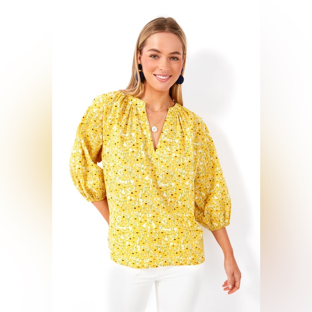 NWT Tuckernuck Hyacinth House Yellow Poppies Floral Blouse